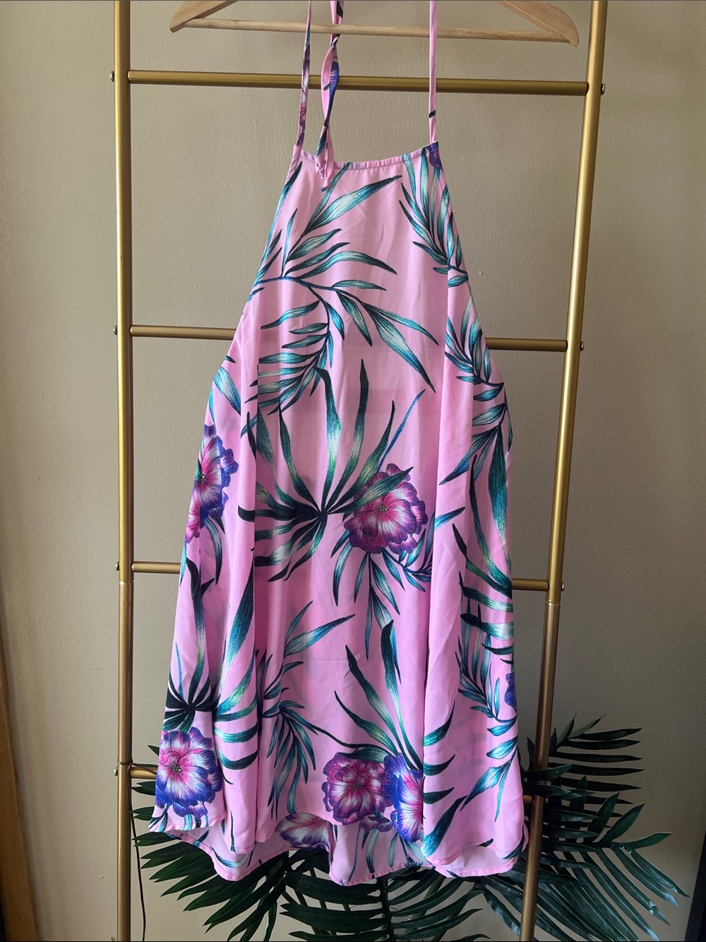 Show Me Your MuMu Pink Tropical Halter Mini Dress, Size L